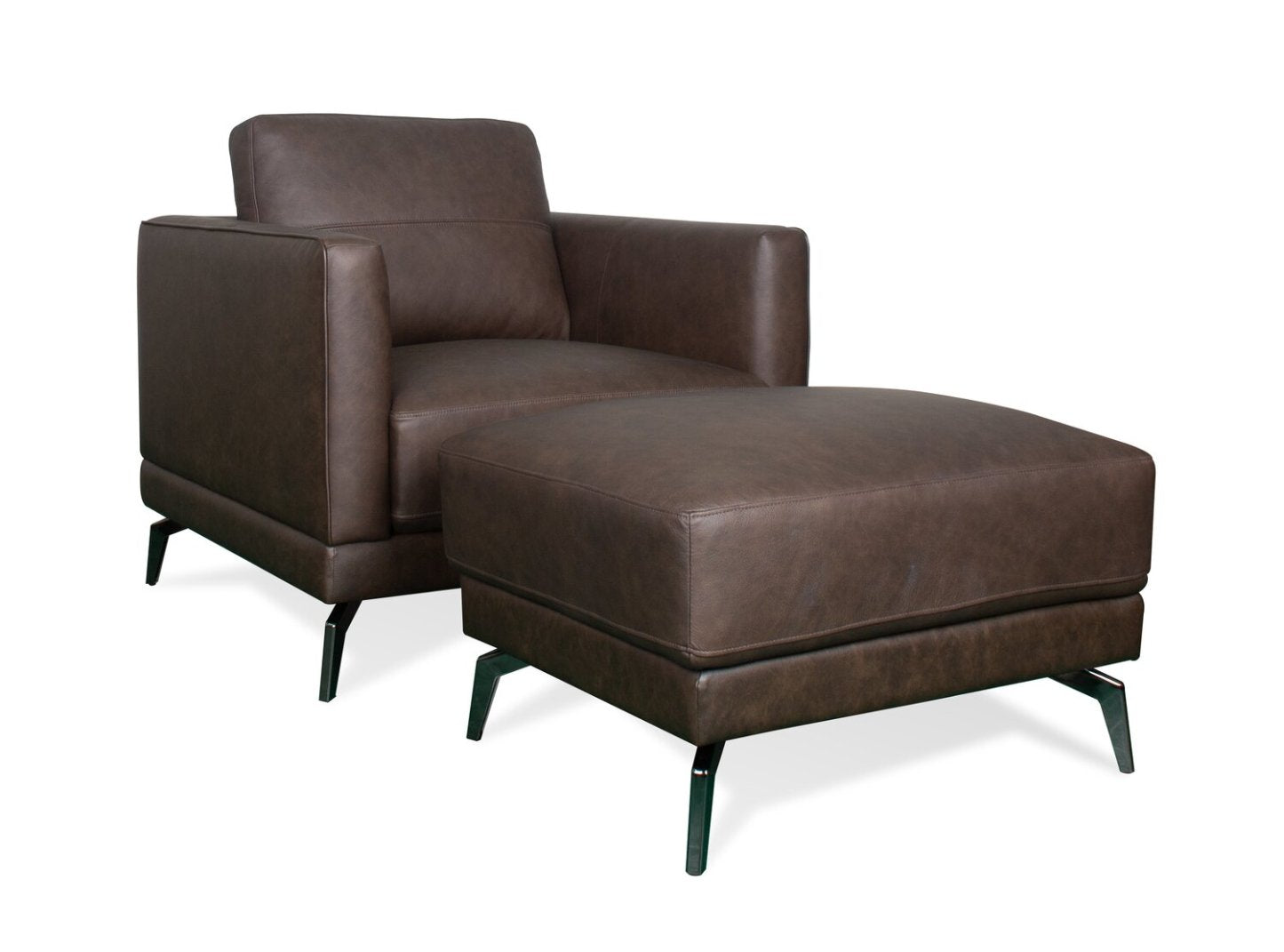 Chaise Melrose 36,5 en cuir véritable de première qualité avec pieds en métal - Brun foncé | Fauteuil Melrose de 36,5 po en cuir de qualité supérieure avec pattes en métal véritable - brun foncé