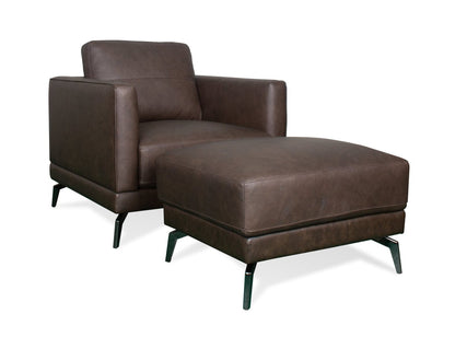 Chaise Melrose 36,5 en cuir véritable de première qualité avec pieds en métal - Brun foncé | Fauteuil Melrose de 36,5 po en cuir de qualité supérieure avec pattes en métal véritable - brun foncé