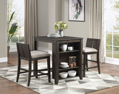 Lane 3pc Counter-Height Dining Set with Table & 2 Chairs, Built-in Shelves & USB, 36.5W - Brown | Ensemble de salle à manger Lane 3 pièces de hauteur comptoir avec table de 36,5 po (L), tablettes et port USB intégrées, et 2 chaises - brun