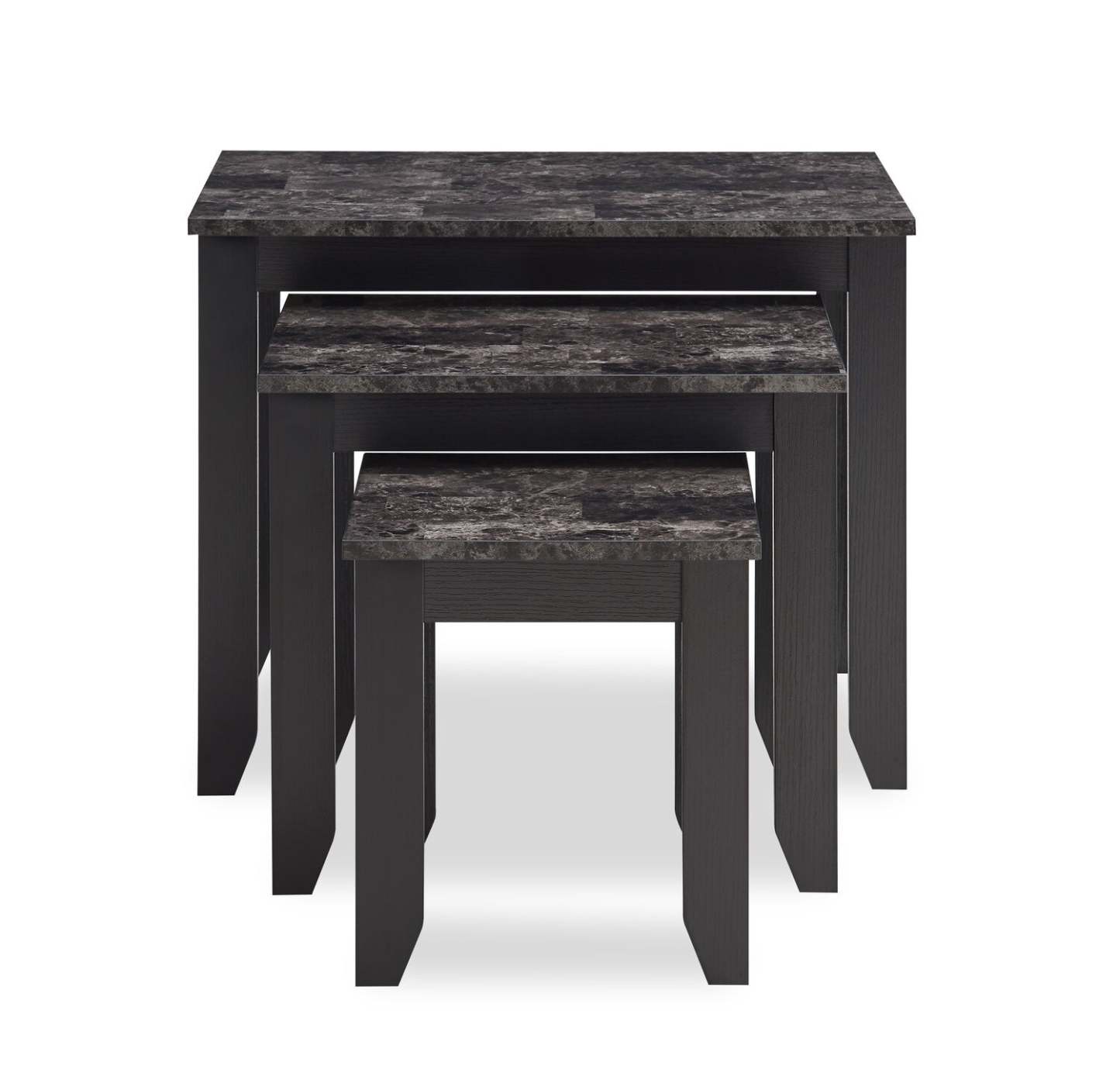 Roma 25 Tables gigognes 3 pièces avec étagère - Aspect marbre noir | 3 tables gigognes Roma de 25 po avec tablette - imitation de marbre noir
