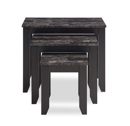 Roma 25 Tables gigognes 3 pièces avec étagère - Aspect marbre noir | 3 tables gigognes Roma de 25 po avec tablette - imitation de marbre noir