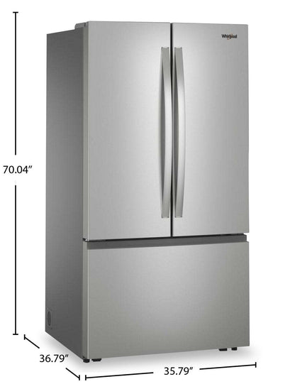 Whirlpool 36 30.5 Cu. Ft. French-Door Refrigerator with Interior Water Dispenser - Stainless Steel - WRFF3336SZ | Réfrigérateur Whirlpool de 36 po et de 30,5 pi³ à portes françaises avec distributeur d’eau - acier inoxydable - WRFF3336SZ | WRFF333Z