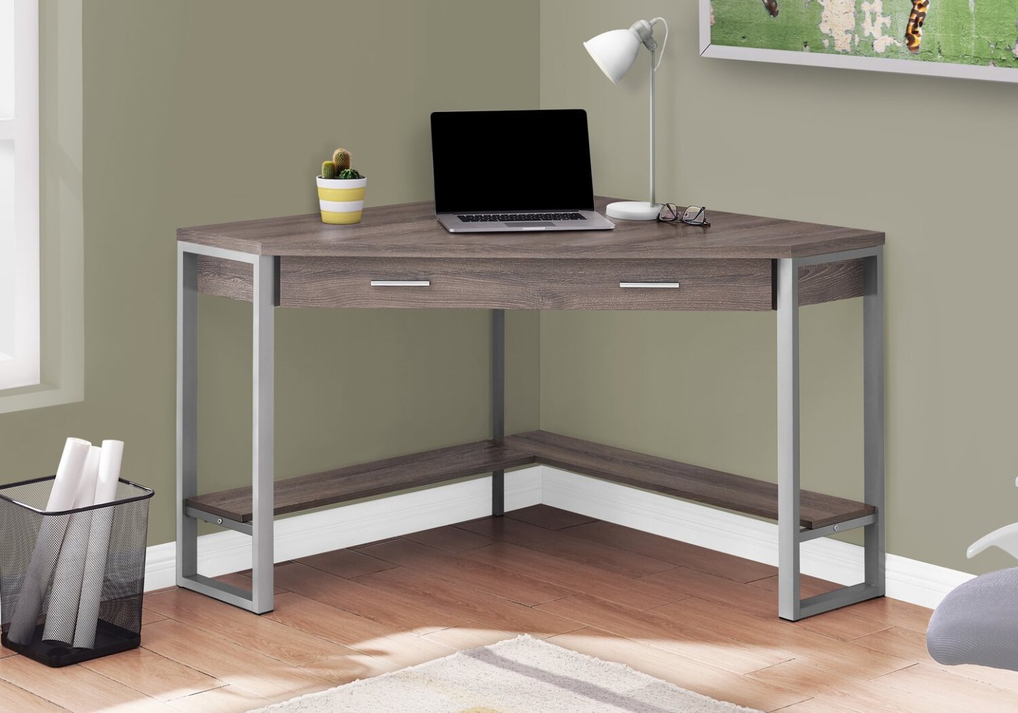 Bureau d'angle Christiana 42 avec tiroir - Taupe foncé|Bureau en coin Christiana de 42 po à tiroir - taupe foncé