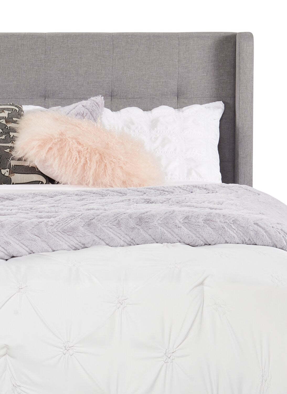 Lit à oreilles rembourré Beau en tissu gris, capitonné - King Size | Lit rembourré à oreilles Beau en tissu gris capitonné - format très grand lit