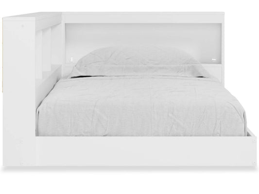 Lit bibliothèque plateforme Wolf pour enfants, blanc - taille simple | Lit plateforme bibliothèque Wolf pour enfants, blanc - format lit simple