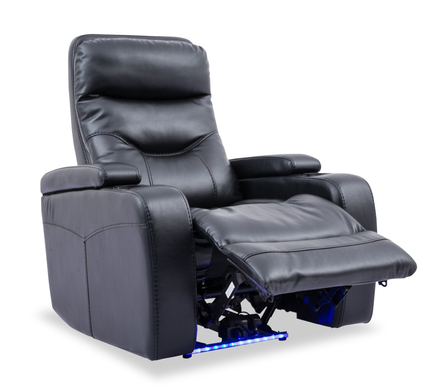 Fauteuil à inclinaison électrique Glow de 33 po en tissu avec accoudoirs de rangement - noir