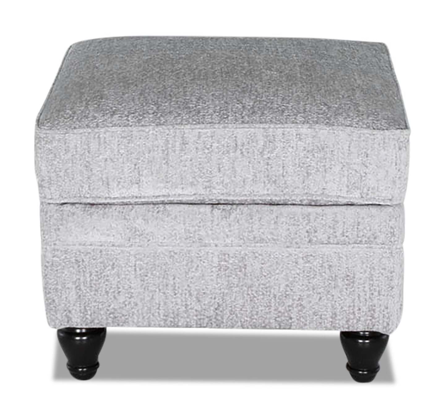 Fabriqué au Canada Ottoman Bellmont 26 en tissu chenille avec pattes en bois - Gris platine | Pouf Bellmont de 26 po fabriqué au Canada en tissu de chenille avec pattes en bois - gris platine