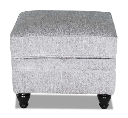 Fabriqué au Canada Ottoman Bellmont 26 en tissu chenille avec pattes en bois - Gris platine | Pouf Bellmont de 26 po fabriqué au Canada en tissu de chenille avec pattes en bois - gris platine