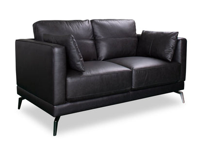Melrose 60.5 Top-Grain Genuine Leather Loveseat with Metal Legs - Black | Causeuse Melrose de 60,5 po en cuir véritable de qualité supérieure avec pattes en métal - noire