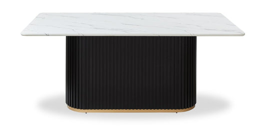 Kort & Co. Capri Dining Table with Marble-Look Top & Gold Accent, Pedestal Base, 72W - Black/White | Table de salle à manger Capri de Kort & Co. de 72 po (L) avec dessus en imitation de marbre, touches dorées et base piédestal - noire et blanche