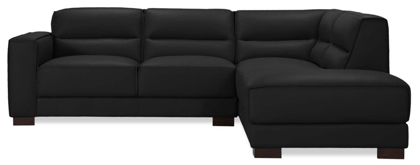 Citadel 2-Piece Right-Facing Top-Grain Genuine Leather Sectional with Wood Legs - Black | Canapé sectionnel droit Citadel 2 pièces en cuir véritable de qualité supérieure avec pieds en bois - noir
