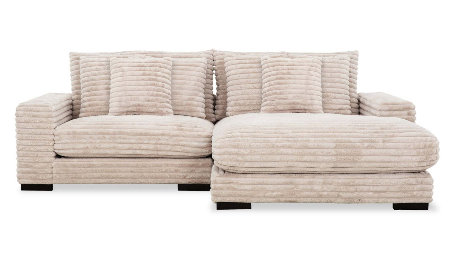 Alto 2-Piece Ultra Plush Faux Fur Fabric Sectional with Dual Cupholders and USB Ports - Mink Taupe | Canapé sectionnel Alto 2 pièces en tissu de fausse fourrure très douce avec deux porte-gobelets et ports USB - vison taupe