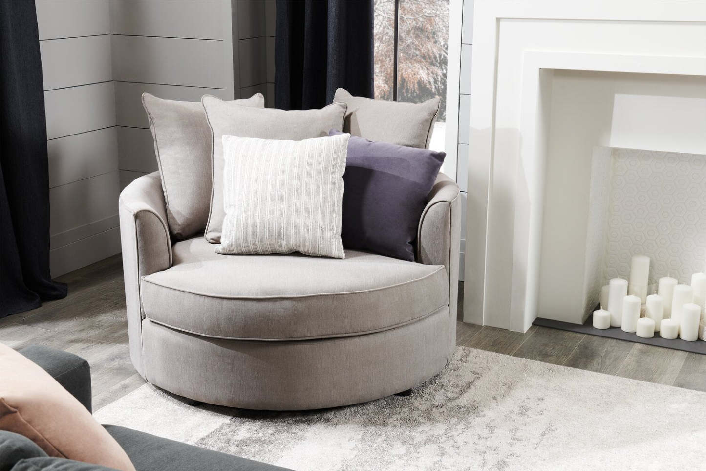 Fauteuil d’appoint enveloppant Sofa Lab personnalisable de 48 po fabriqué au Canada en tissu d’apparence lin - gris Pax Slate | CUDD3049