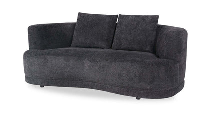 Causeuse arrondie Moon de 78 po en tissu avec coussins décoratifs - noir corbeau laineux