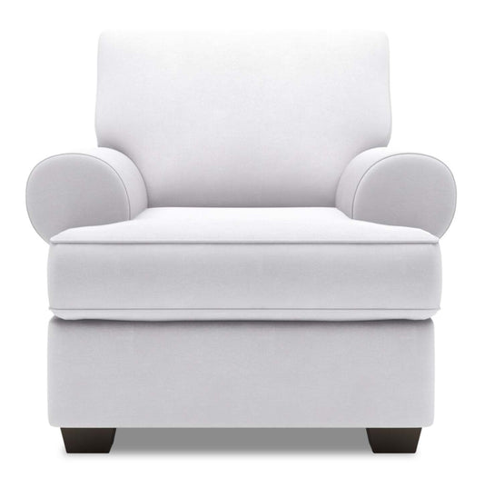Fauteuil Roll de Sofa Lab de 42 po fabriqué au Canada en tissu d'apparence lin avec accoudoirs enroulés - blanc Pax Ice | RO303449