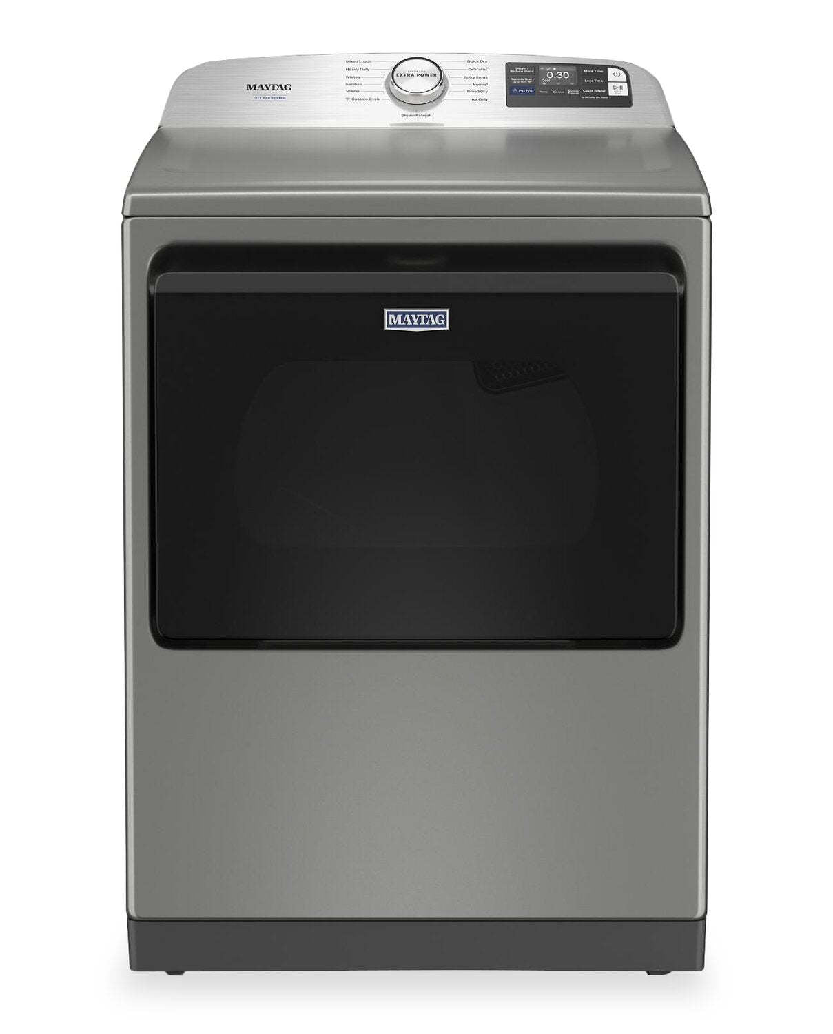 Maytag 6.0 Cu. Ft. Pet Pro Smart Top-Load Washer and 7.4 Cu. Ft. Electric Dryer – Radiant Silver | Laveuse intelligente à chargement par le haut de 6,0 pi³ et sécheuse électrique de 7,4 pi³ Animal Pet Pro de Maytag - argenté radieux