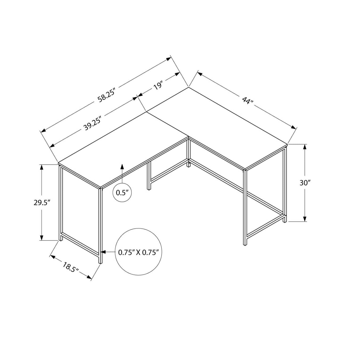 Bureau d'angle en forme de L Karter 58.25 - Aspect marbre blanc|Bureau en coin en forme de L Karter de 58,25 po - apparence marbre blanc