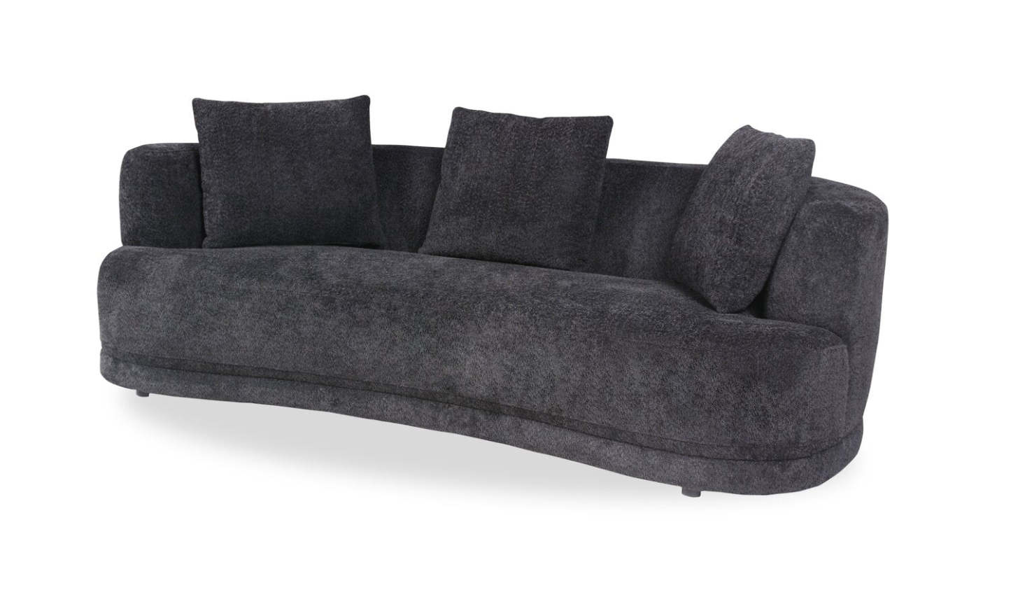 Canapé arrondi Moon de 91 po en tissu avec coussins décoratifs - noir corbeau laineux