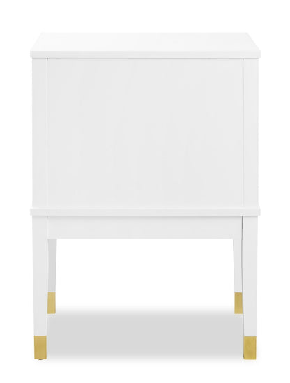 Table de chevet Alia à 2 tiroirs avec accents dorés, 18 L x 25,75 H - Blanc | Table de nuit Alia de 18 po (l) x 25,75 po (H) à 2 tiroirs avec touche dorée - blanche