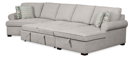 Scott Living Haven 3-Piece Left-Facing Chenille Fabric Cuddler Sleeper Sectional with Storage - Grey | Canapé-lit sectionnel enveloppant de gauche Haven de Scott Living 3 pièces en tissu de chenille avec rangement - gris