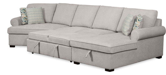 Scott Living Haven 3-Piece Left-Facing Chenille Fabric Cuddler Sleeper Sectional with Storage - Grey | Canapé-lit sectionnel enveloppant de gauche Haven de Scott Living 3 pièces en tissu de chenille avec rangement - gris