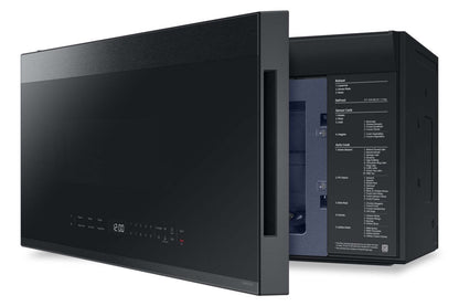 Samsung 2,1 Cu. Fort. Micro-ondes à grande portée avec 400 CFM et commande tactile en verre - Noir mat - ME… | Quatre à micro-ondes à hotte intégrée Samsung de 2,1 pi³ avec 400 pi³/min et commandes tactiles en ver…
