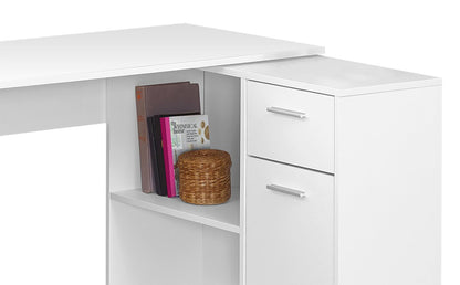 Zoey 46 L-Shaped Office Desk with Cubbies, Drawer & Cabinet - White|Bureau en forme de L Zoey de 46 po avec compartiments, tiroir et armoire - blanc