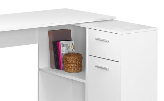 Zoey 46 L-Shaped Office Desk with Cubbies, Drawer & Cabinet - White|Bureau en forme de L Zoey de 46 po avec compartiments, tiroir et armoire - blanc