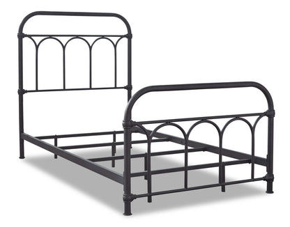 Lit en métal Nora avec tête de lit et cadre pour enfants, noir - taille simple | Lit Nora pour enfants en métal avec tête de lit et cadre de lit, noir - format lit simple