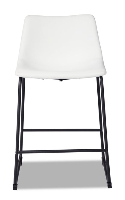 Tabouret Cole de hauteur comptoir en tissu de cuir végétalien et en métal - blanc