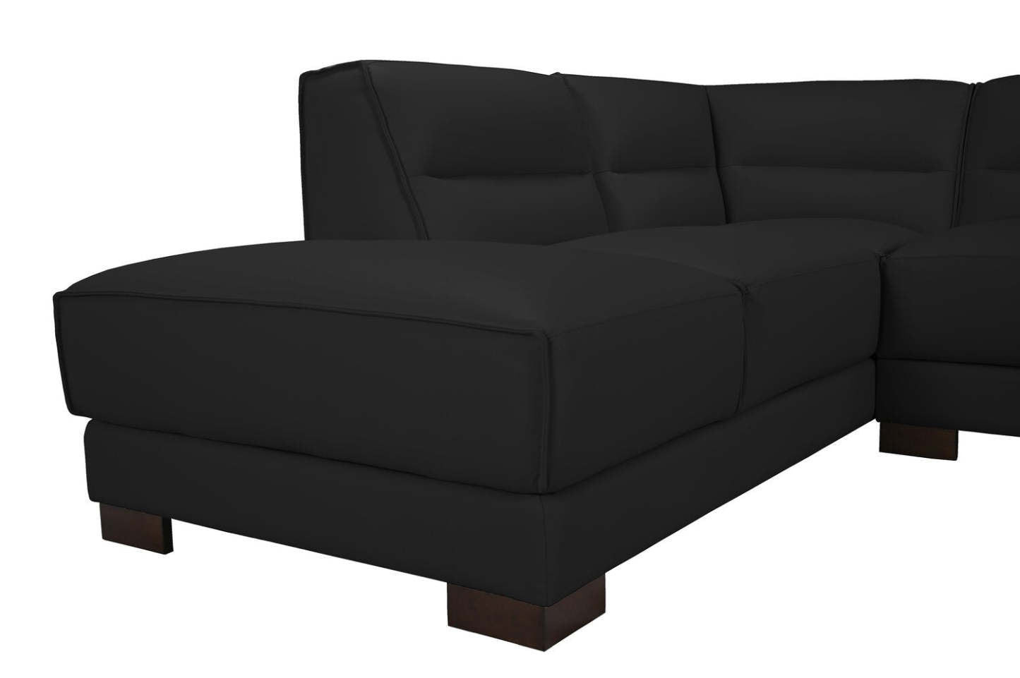 Citadel 3-Piece Left-Facing Top-Grain Genuine Leather Sectional with Wood Legs - Black | Canapé sectionnel gauche Citadel 3 pièces en cuir véritable de qualité supérieure avec pieds en bois - noir