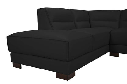 Citadel 3-Piece Left-Facing Top-Grain Genuine Leather Sectional with Wood Legs - Black | Canapé sectionnel gauche Citadel 3 pièces en cuir véritable de qualité supérieure avec pieds en bois - noir