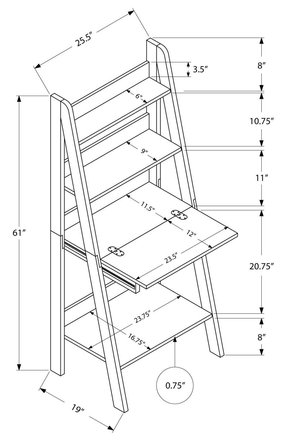 Bureau de style échelle Darian 25,5 - Taupe|Bureau de style échelle Darian de 25,5 po - taupe