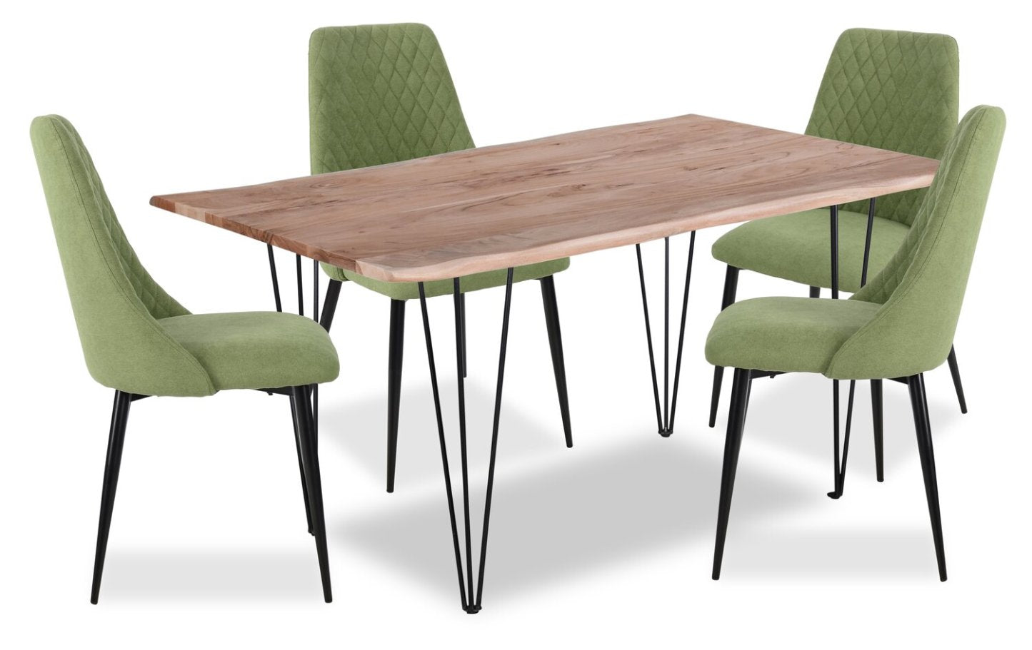 Miya 5pc Dining Set with Table & 4 Chairs, Live Edge, Acacia Wood, Metal, 60W - Moss Green | Ensemble de salle à manger Miya 5 pièces avec table de 60 po et 4 chaises, bordure Live Edge, en bois d'acacia et métal - vert mousse