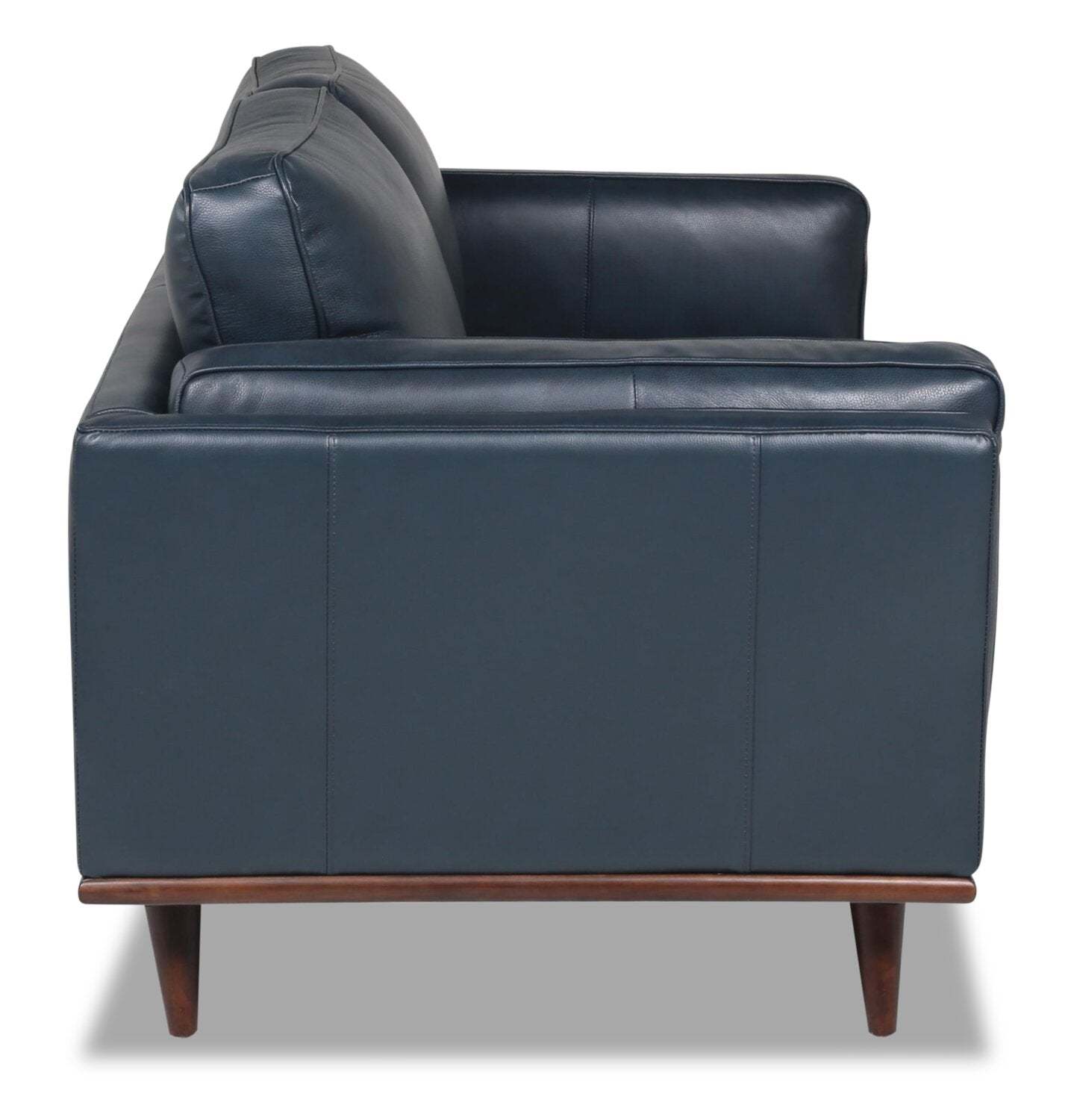 Vivia 63 Canapé en cuir véritable avec coussins de sièges amovibles et base en bois - bleu marine | Causeuse Vivia de 63 po en cuir avec coussins de siège amovibles et véritables pattes en bois - bleu marine