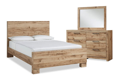 Ensemble de chambre à coucher Derekson 5 pièces avec lit à panneau, commode et miroir, naturel - taille queen