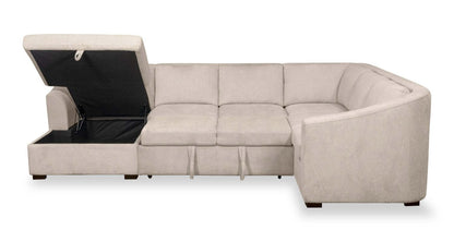 Envy 5-Piece Left-Facing Chenille Fabric Sleeper Sectional with Storage Chaise - Almond Beige | Canapé-lit sectionnel gauche Envy 5 pièces en tissu de chenille avec chaise longue de rangement - beige amande