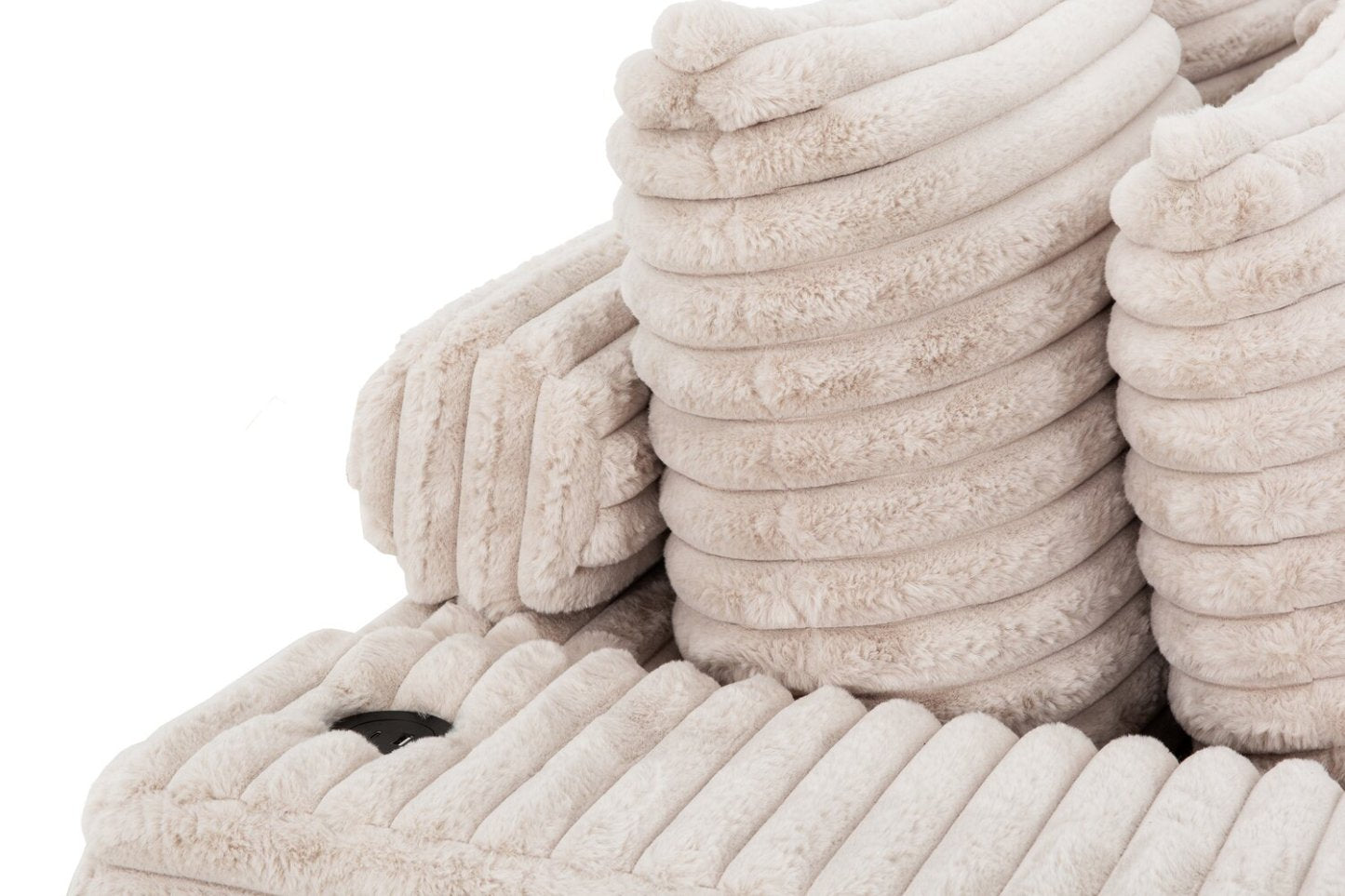 Alto 2-Piece Ultra Plush Faux Fur Fabric Sectional with Dual Cupholders and USB Ports - Mink Taupe | Canapé sectionnel Alto 2 pièces en tissu de fausse fourrure très douce avec deux porte-gobelets et ports USB - vison taupe