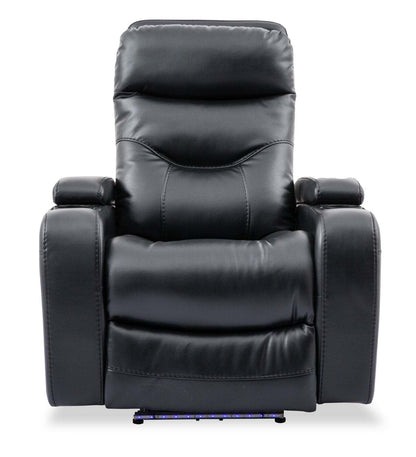 Fauteuil à inclinaison électrique Glow de 33 po en tissu avec accoudoirs de rangement - noir