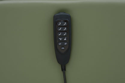 Fauteuil de massage à inclinaison électrique Serene de 31 po en cuir avec véritables appuie-tête électrique et siège chauffant - vert