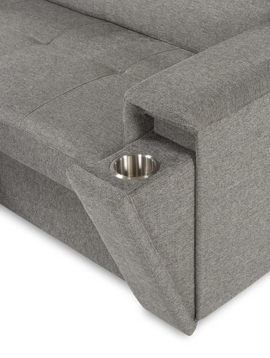 Savvy 2-Piece Left-Facing Linen-Look Fabric Sectional with Adjustable Headrests, Cupholders and USB Port - Grey | Sofa sectionnel de gauche Savvy 2 pièces en tissu d’apparence lin avec appuie-têtes réglables, porte-gobelets et port USB - gris