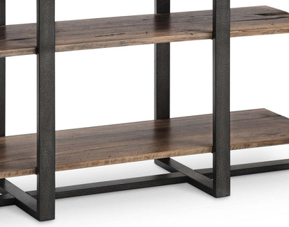 Table de salon moderne Manchester de 54 po avec rangement et tablette - bois brun avec base en fer