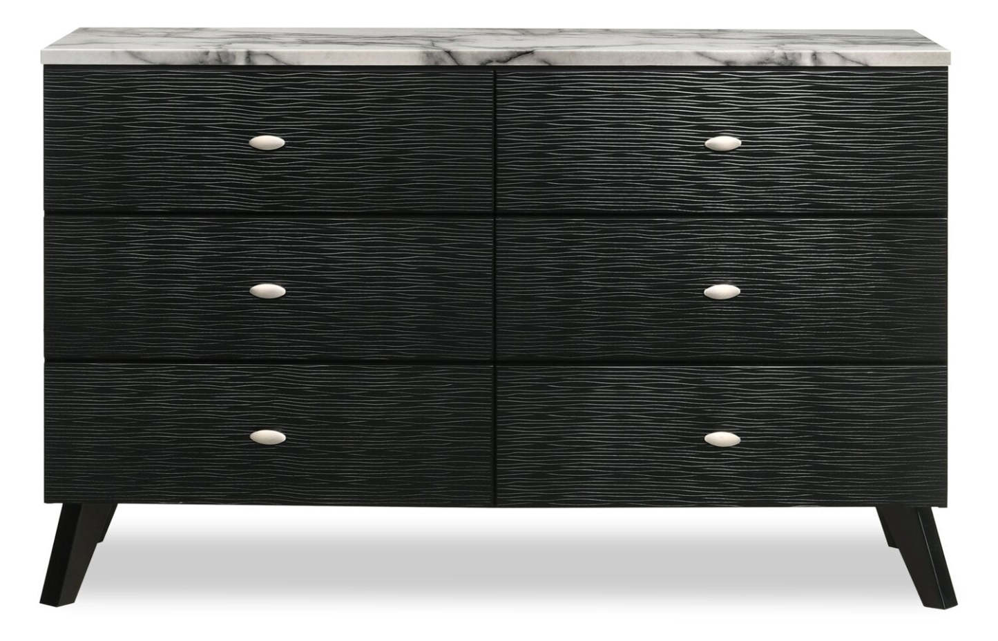 Commode à 6 tiroirs pour chambre à coucher Atlas, 60,2 L x 36,8 H, Moderne Mid-Century - Noir | Commode moderne du milieu du 20e siècle Atlas de 60,2 po (L) x 36,8 po (H) à 6 tiroirs pour la chambre à coucher - noire