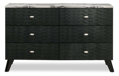 Commode à 6 tiroirs pour chambre à coucher Atlas, 60,2 L x 36,8 H, Moderne Mid-Century - Noir | Commode moderne du milieu du 20e siècle Atlas de 60,2 po (L) x 36,8 po (H) à 6 tiroirs pour la chambre à coucher - noire
