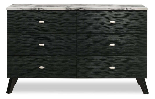 Commode à 6 tiroirs pour chambre à coucher Atlas, 60,2 L x 36,8 H, Moderne Mid-Century - Noir | Commode moderne du milieu du 20e siècle Atlas de 60,2 po (L) x 36,8 po (H) à 6 tiroirs pour la chambre à coucher - noire