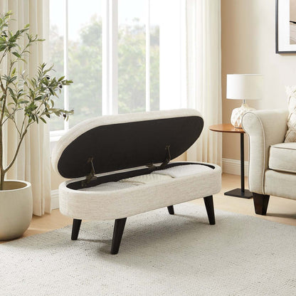 Montreal 43,5 Oval Fabric Storage Ottoman - Blanc|Pouf de rangement ovale Montreal de 43,5 po en tissu - blanc