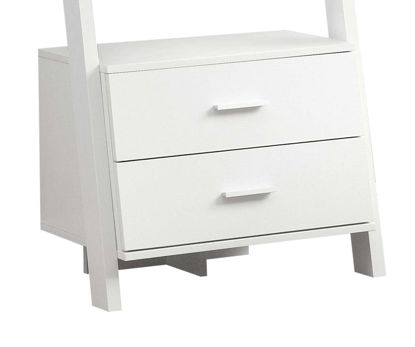 Bibliothèque échelle Ronan 25,5 avec étagères ouvertes et 2 tiroirs - Blanc|Bibliothèque échelle Ronan de 25,5 po à tablettes ouvertes et 2 tiroirs - blanche