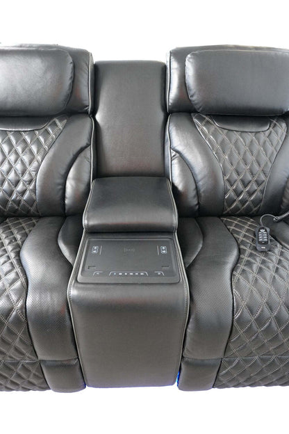 Causeuse de massage à inclinaison électrique Elite de 74 po en cuir avec véritable son immersif et appuie-têtes électriques - noire