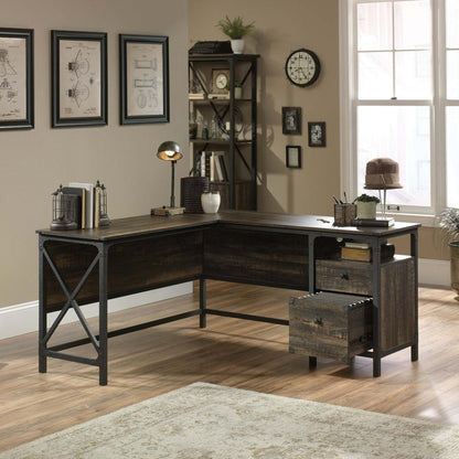 Lewis 59.84 L-Shaped Office Desk with 2-Drawers - Carbon Oak | Bureau en forme de L Lewis de 59,84 po à 2 tiroirs - chêne carbone