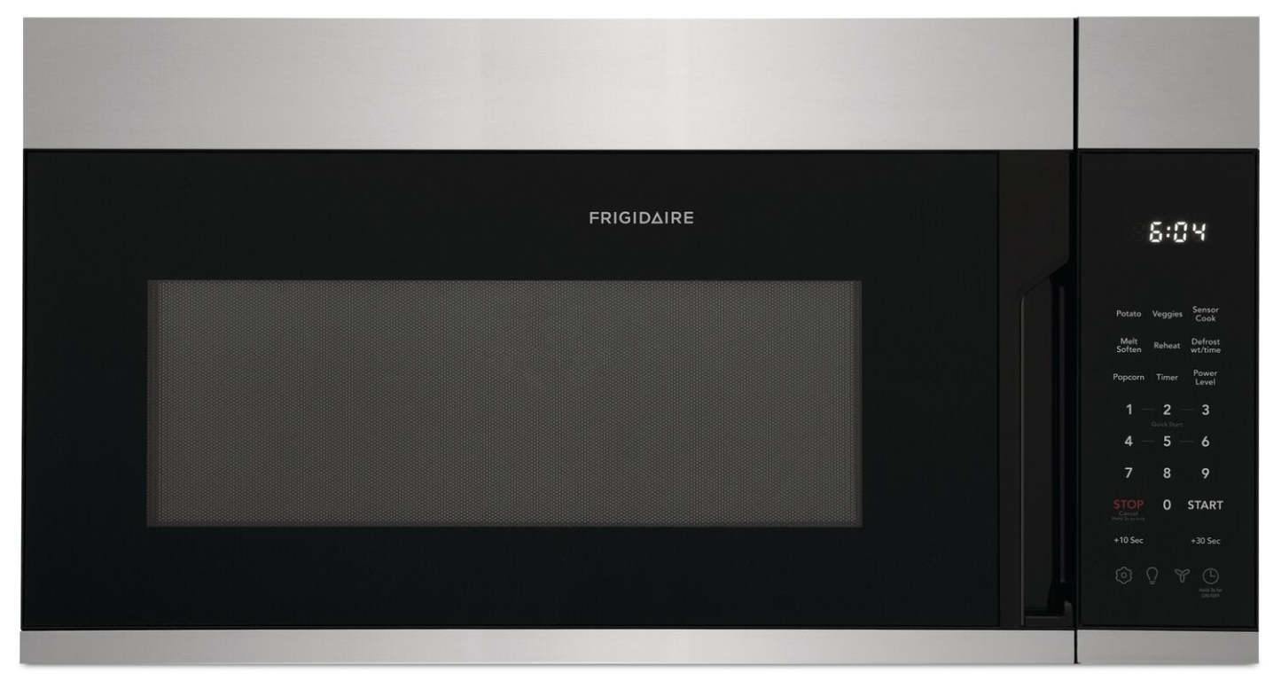 Frigidaire 1,8 Cu. Fort. Micro-ondes à grande portée avec cuisson par capteur et options de cuisson préréglées - Acier inoxydable… | Four à micro-ondes à hotte intégrée Frigidaire de 1,8 pi³ avec cuisson par capteur et options de cuisine…